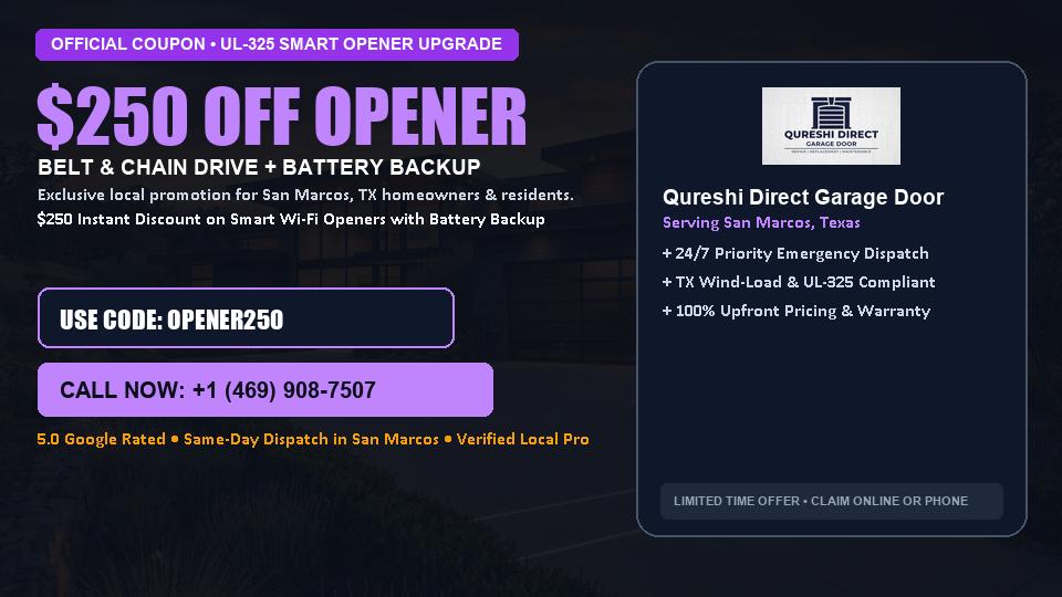 Qureshi Direct Garage Door $250 OFF Premium LiftMaster Opener Installation in San Marcos, TX